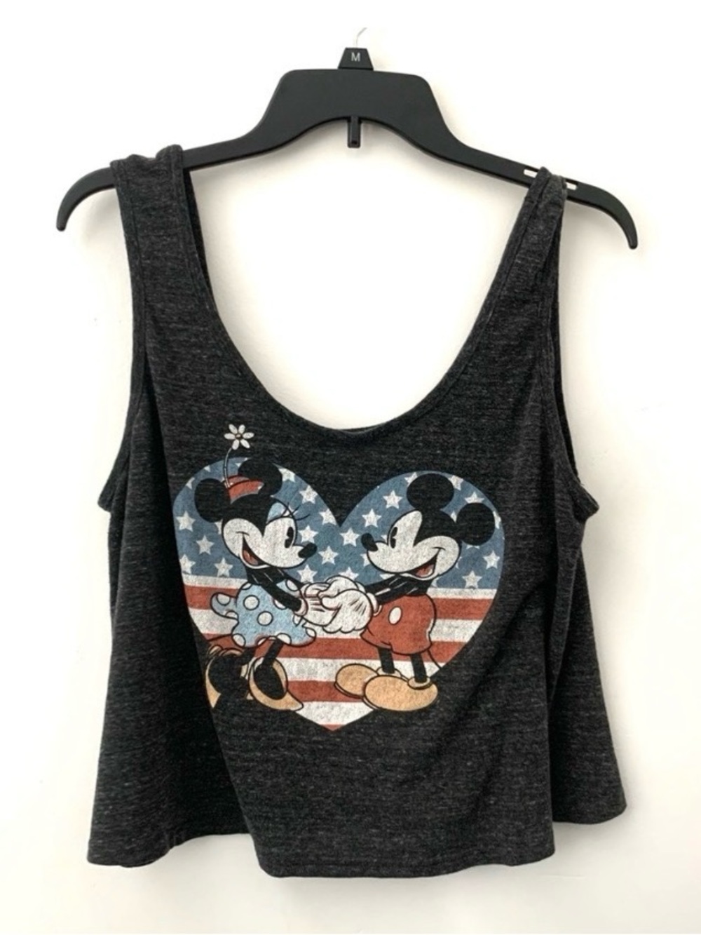 Disney Cropped Tank with Red White & Blue Mickey & Minnie Heart Graphic